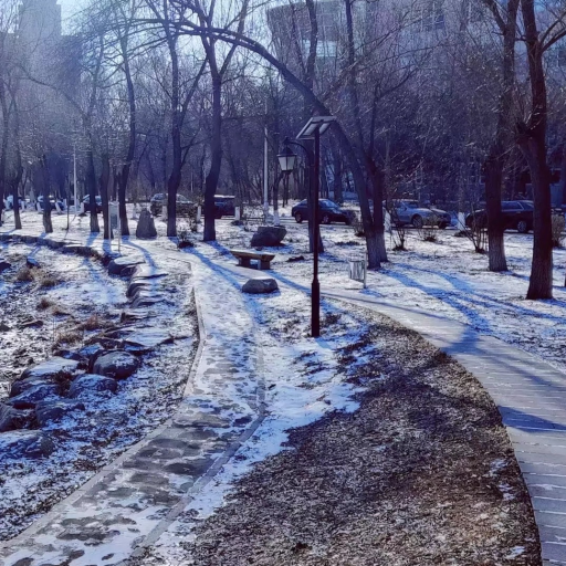 湖畔步道的雪景